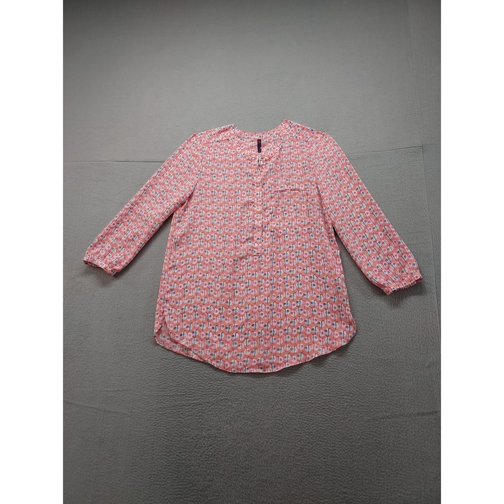 YNDJ Women Top S Pink Floral 100% Polyester Long Sleeve Button Up Summer Casual